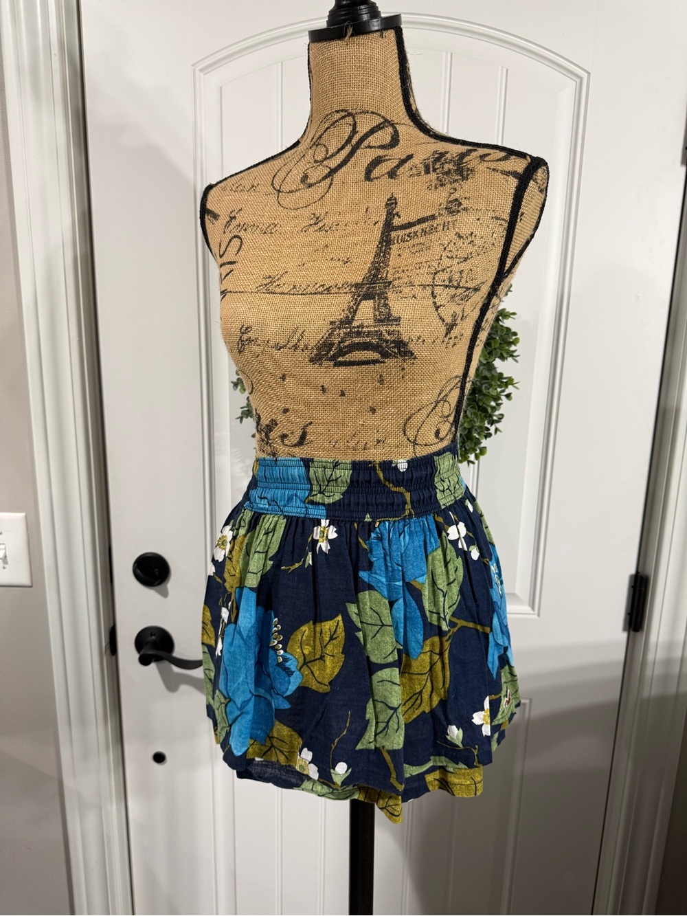 Hollister Navy Blue Floral Skater Mini Skirt